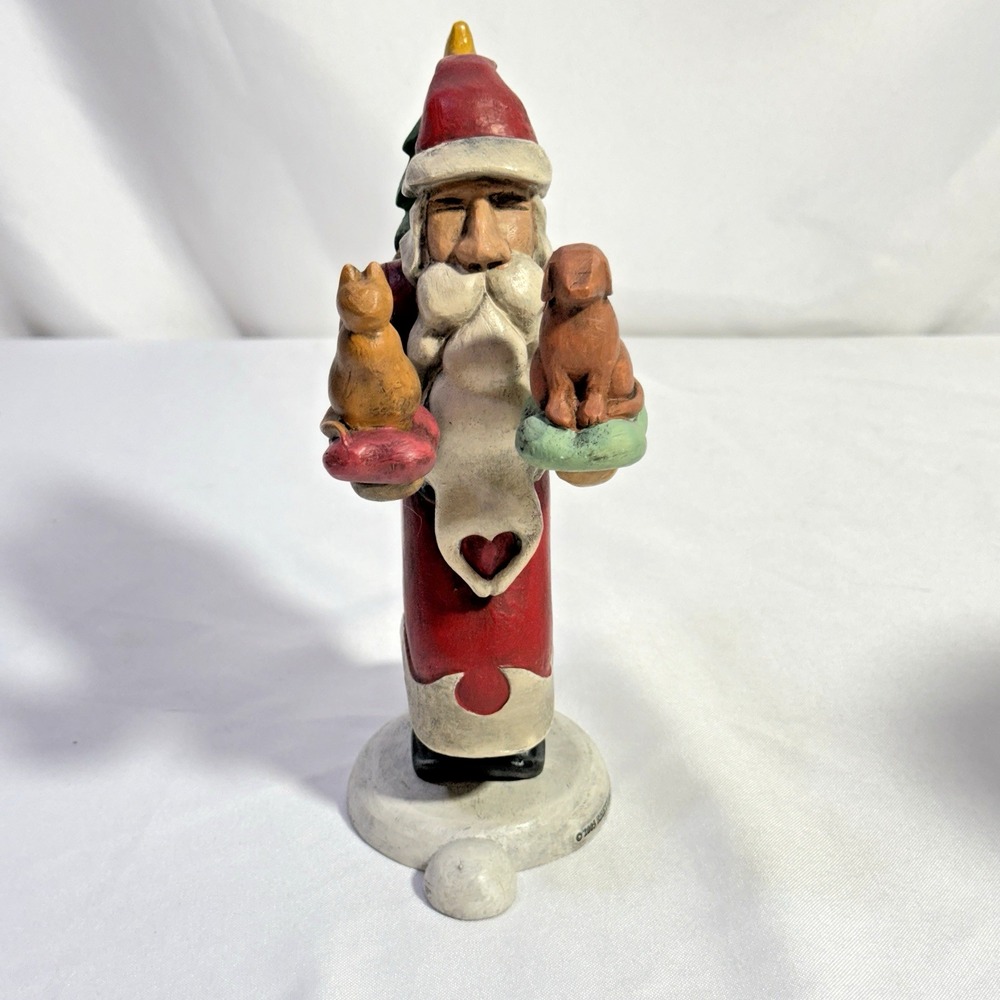 Demdaco Santa SOON‎ WOULD BE THERE Holding Cat & Dog Pets Rhett Johnson 2005 9"